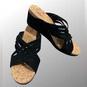 UGG Black Wedge Sandals with Cork Sole